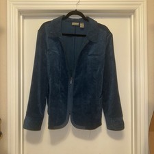 Chico s Jacket Size 3 us L Dark Aqua Teal Blue Teal Floral Full Zip Corduroy