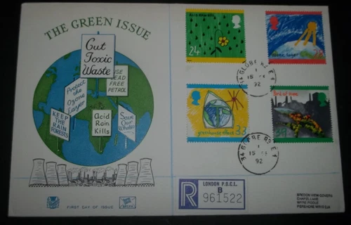 1992 GREEN ISSUE STUART FIRST DAY COVER - GLOBE RD E1 CDS