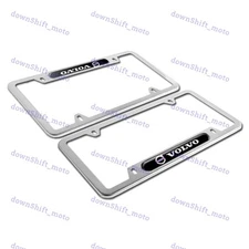 For 2PCS VOLVO Black Silver Stainless Steel Metal License Plate Frame Brand New