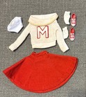 Vintage Barbie Cheerleader #876 White Letter M Sweater Top-Red Skirt