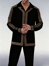 2pcs Men'S Formal  Casual Business Casual Shirt and Pants Set - Button-Up Dress