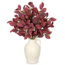 3 Pcs Artificial Fall Burning Bush Leave Bundles with Flower Seeds Branches f...