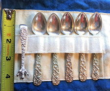 5 S. Kirk & Son Sterling Silver Repousse Demitasse Spoons and Tongs all good lot