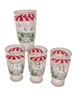 Vintage Set 4 Anchor Hocking Flower Cart Drinking Glasses Umbrella 6” Tall