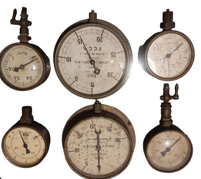 #ad ANTIQUE VINTAGE LOT SIX MANOMETER PRESSURE METERS GAUGE ENGLAND ARGENTINA $199.00