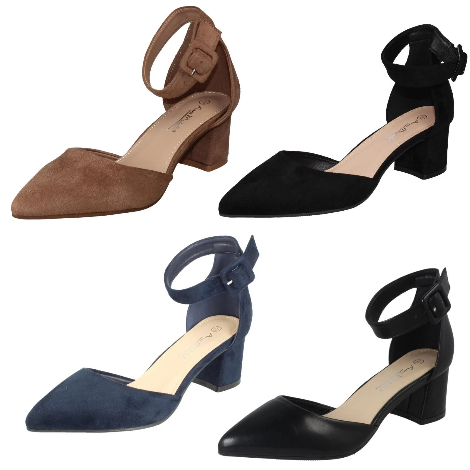 Ladies Anne Michelle Block Heel Closed Pointed Toe Court Shoes F9R0125