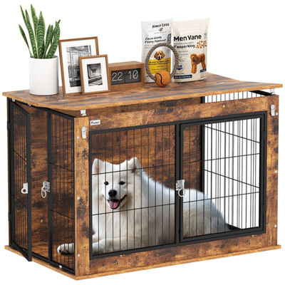PawHut Hundebox Möbel mit Klappdeckel, 2 Türen, für große Hunde