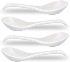Asian Soup Spoons Set of 4, Ramen Spoons, Ceramic Spoons 6.6" Chinese/Japanese S