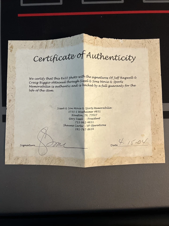 1999 Houston Astros Craig Biggio Jeff Bagwell Signed Autograph 8x10 Framed Photo - Image 2 of 2