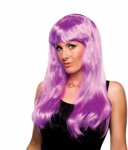 Magenta Glamour Clown Wig long straight fashion hair dressup stage party lady - Picture 6 of 10