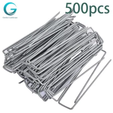 500 Pack U-Pin Garden Stakes Galvanized Landscape Sod Staples 11 Gauge 6 Inch