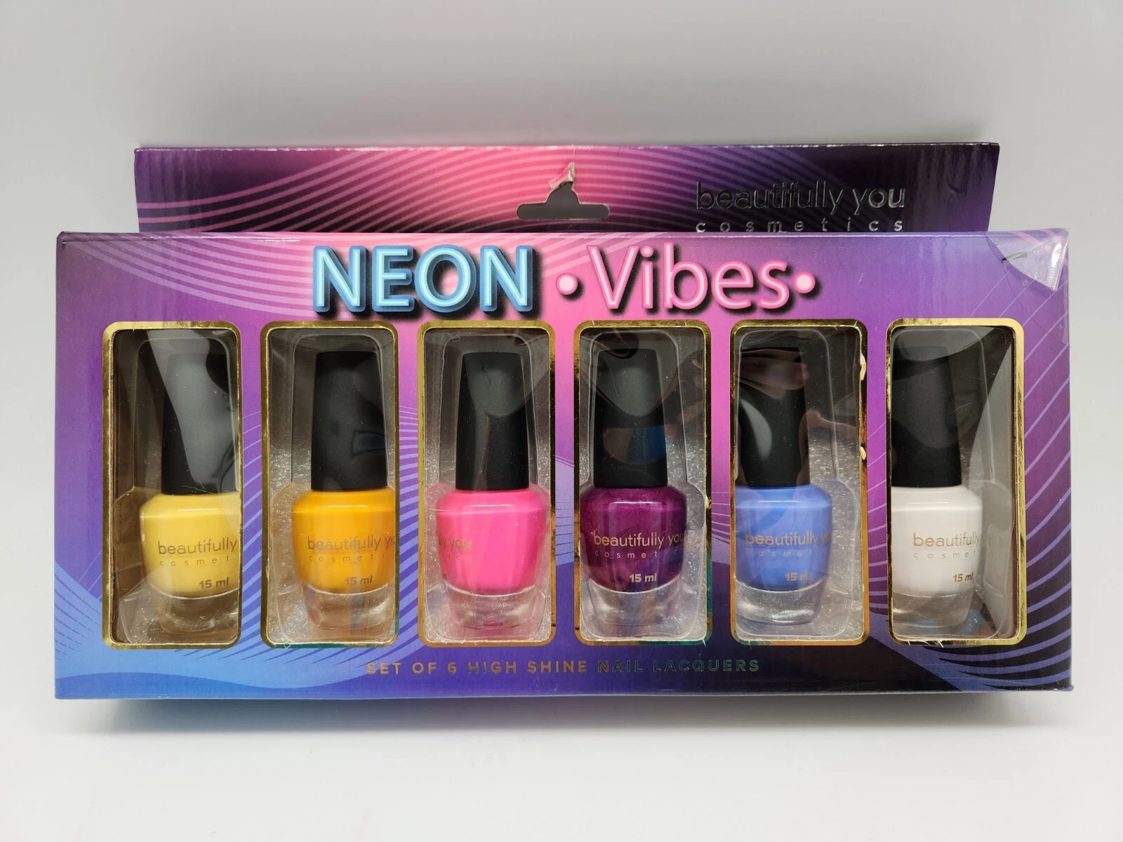 Beautifully You Neon Vibes 6Pc Nail Polish Set Yellow Gold Pink Berry Blue White