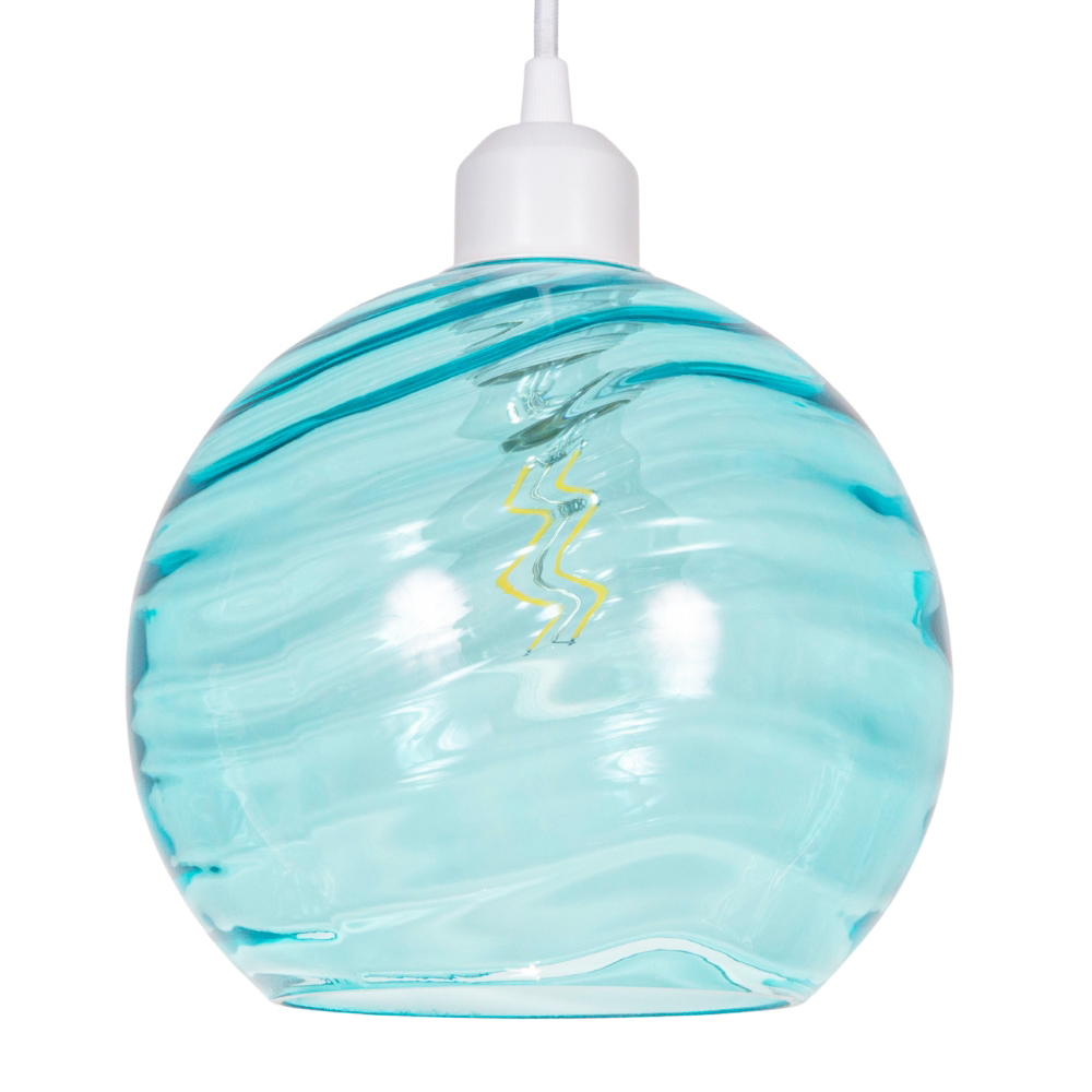 Modern Designer Teal Circular Ribbed Glass Non Electric Pendant Lamp Shade by...