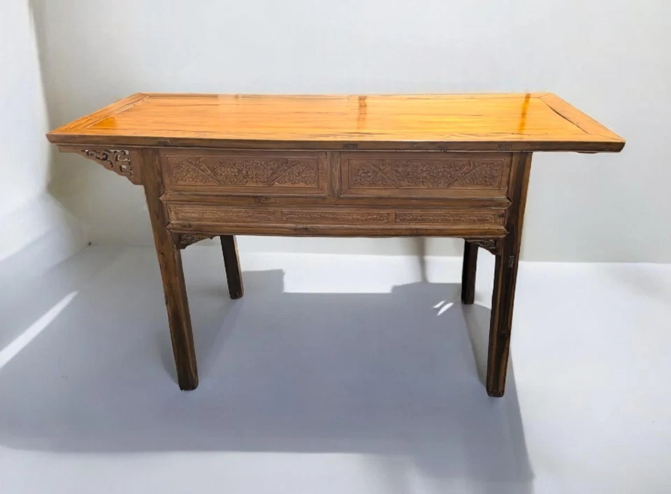 Antigua mesa de altar chino de olmo con dos cajones - RECOGIDA LOCAL Foto 3 de 4