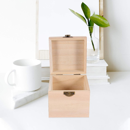 2Pcs Wooden Box Keepsake Box: Square Decorative Box Unfinished Memory Box with L - Picture 9 of 9