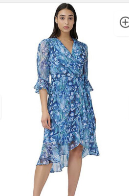 Adrianna Papell Blue Floral Chiffon Wrap dress UK18/20 | eBay