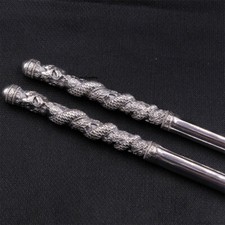 Solid S999 Fine Silver 999 Dragon Figure Chopsticks Dinnerware 52-53g 200*7mm