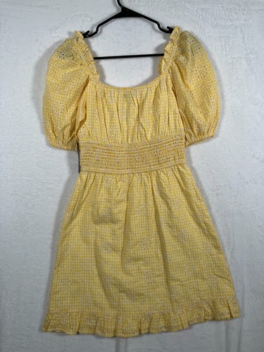 NY&C Yellow Eyelet Lace Milkmaid Dress Size Small Summer Gingham Puff Sleeve NEW - Picture 7 of 11