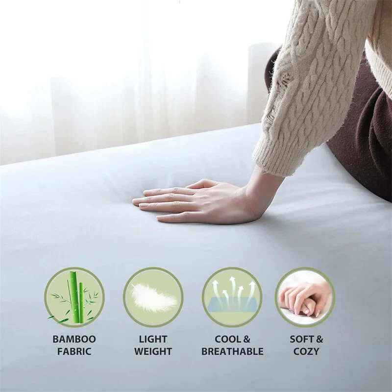 Sábana bajera cama de alta calidad 100 % bambú funda colchón con banda elástica sábana Foto 3 de 4