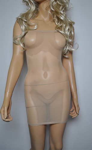 Net Dress Sexy Nude Beige See Through Sheer Mesh Strapless Boob Tube Dancer D130 - Picture 6 of 8