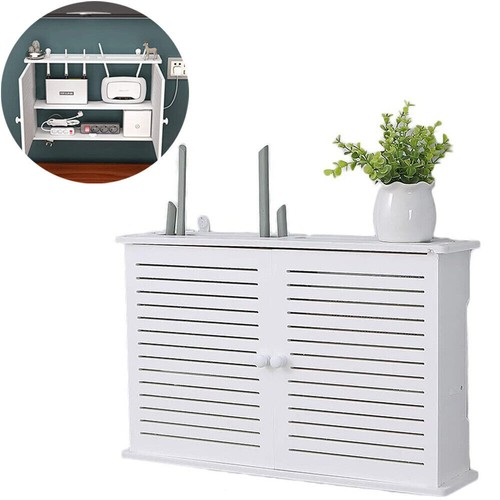 Wireless WiFi Router Storage Boxes Wall Mounted Shelf Large Bracket Wood Plastic - Picture 7 of 12