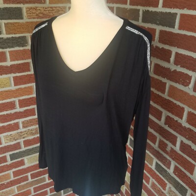 Jennifer Lopez Black Long Sleeve Dressy Rhinestone Shirt Size Small NWT