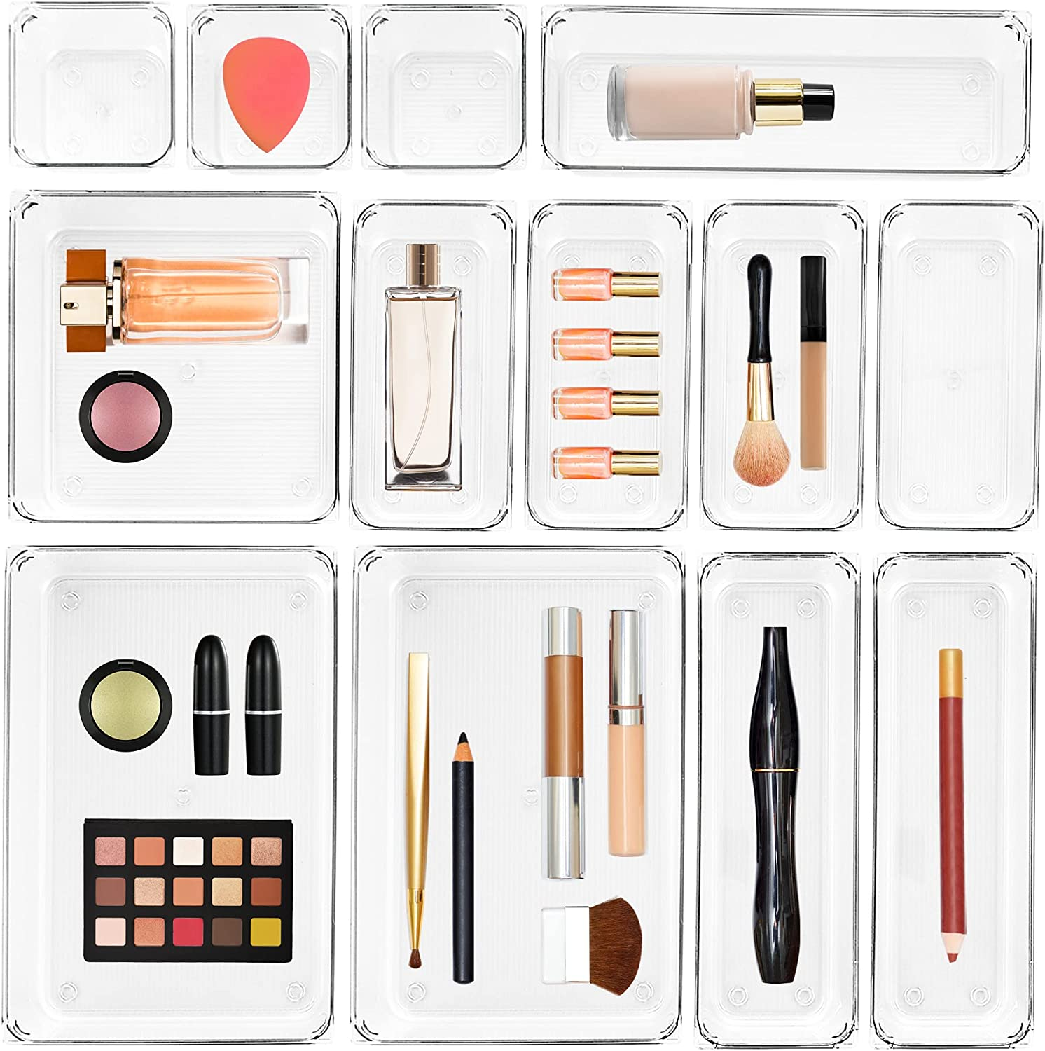 Ravinte 13-Piece Plastic Drawer Organizer Set with 5 Sizes for Kitchen Storage