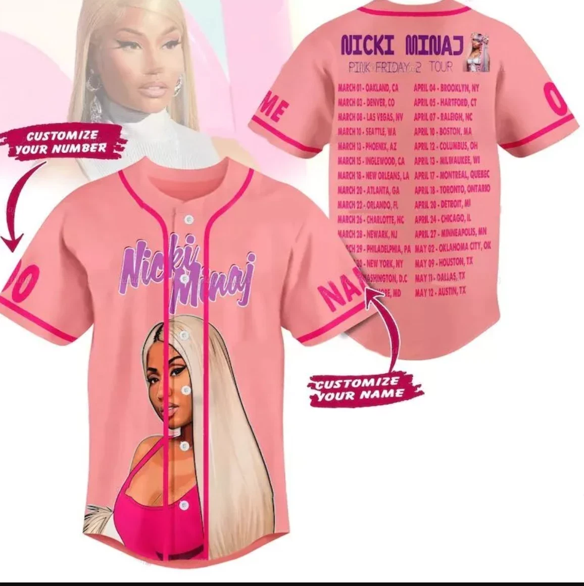 Personalized Nicki Minaj Tour Shirt, Pink Friday 2 Baseball Shirt 3D Print Shirt