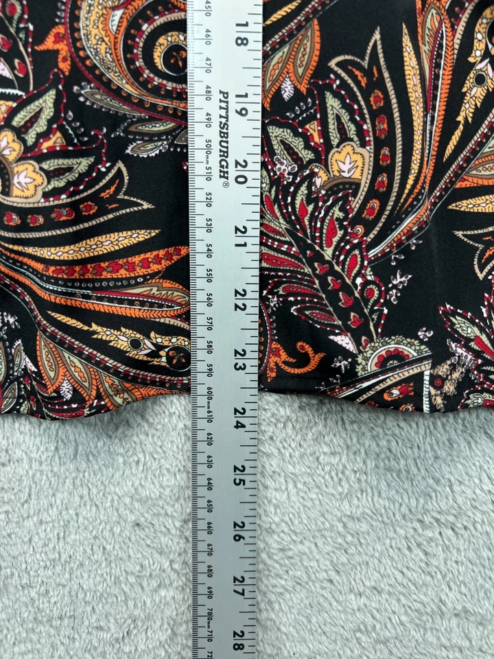 Elementz Button Up Shirt Top Womens Medium Black Paisley Cuban Collar Long Sleev - Image 2 of 4