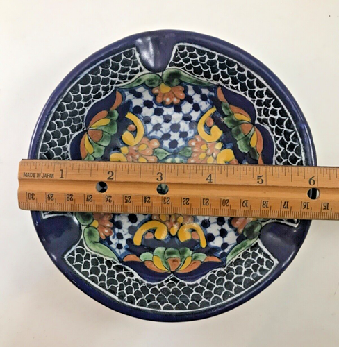 Talavera Ashtray La Corona Queretaro, Mexican Pottery Hand-Painted Glazed Used - Picture 7 of 8