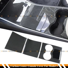 FOR 2017-20 TESLA MODEL 3 Y REAL CARBON FIBER CENTER CONSOLE TRIM HARD COVER KIT