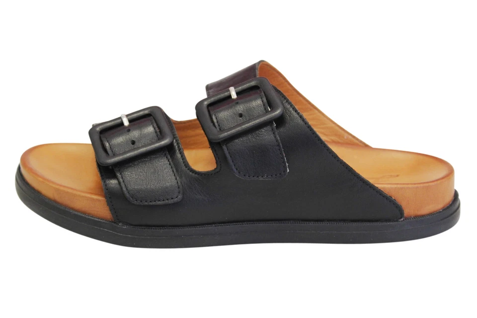 Libelle Damen Schuhe Sandaletten Freizeit Pantoletten in Leder Schwarz / Coralle - Bild 2 von 4