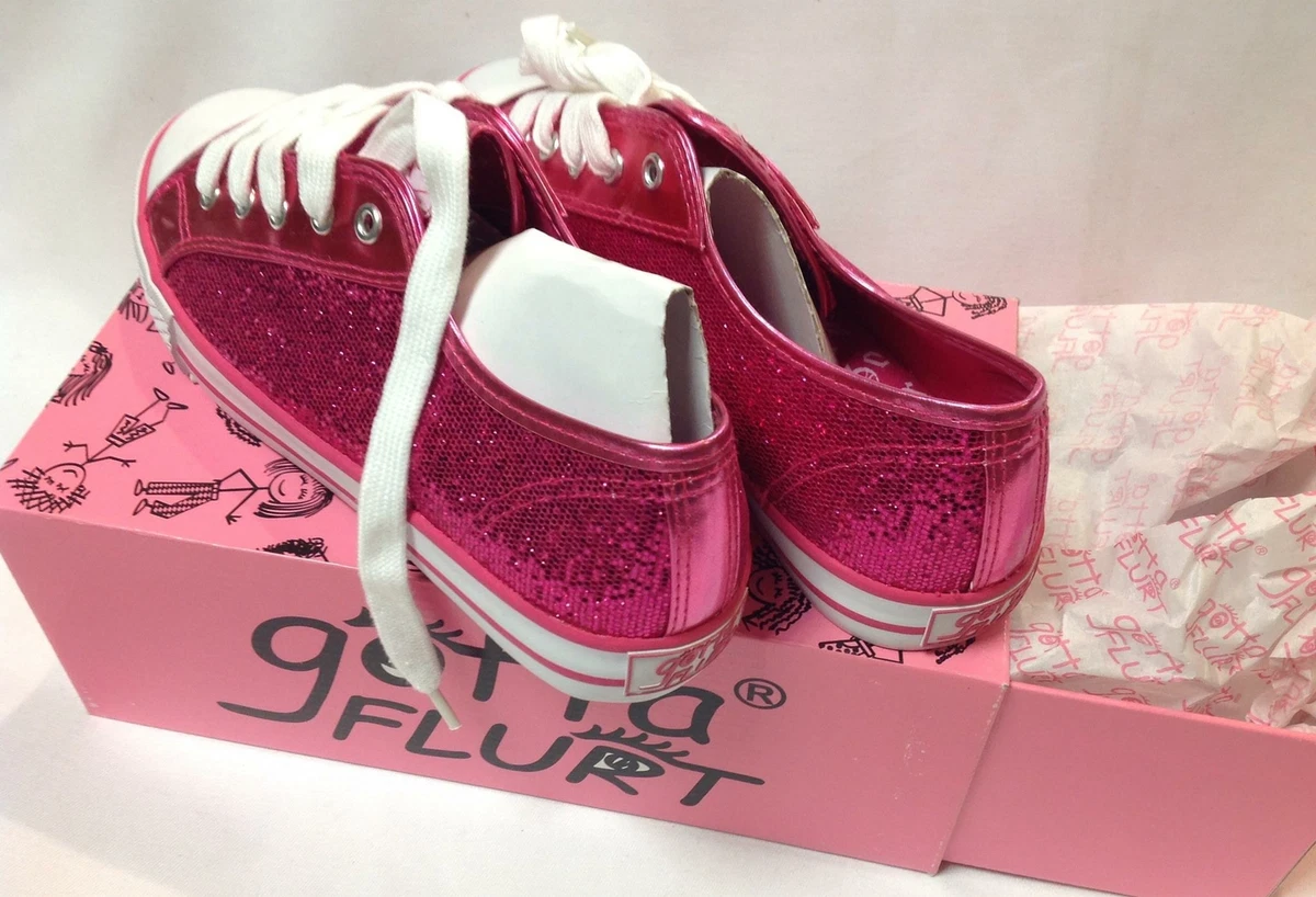 New Gotta Flurt girls Cons look hot pink sparkly shiny glitter sneakers shoes 4