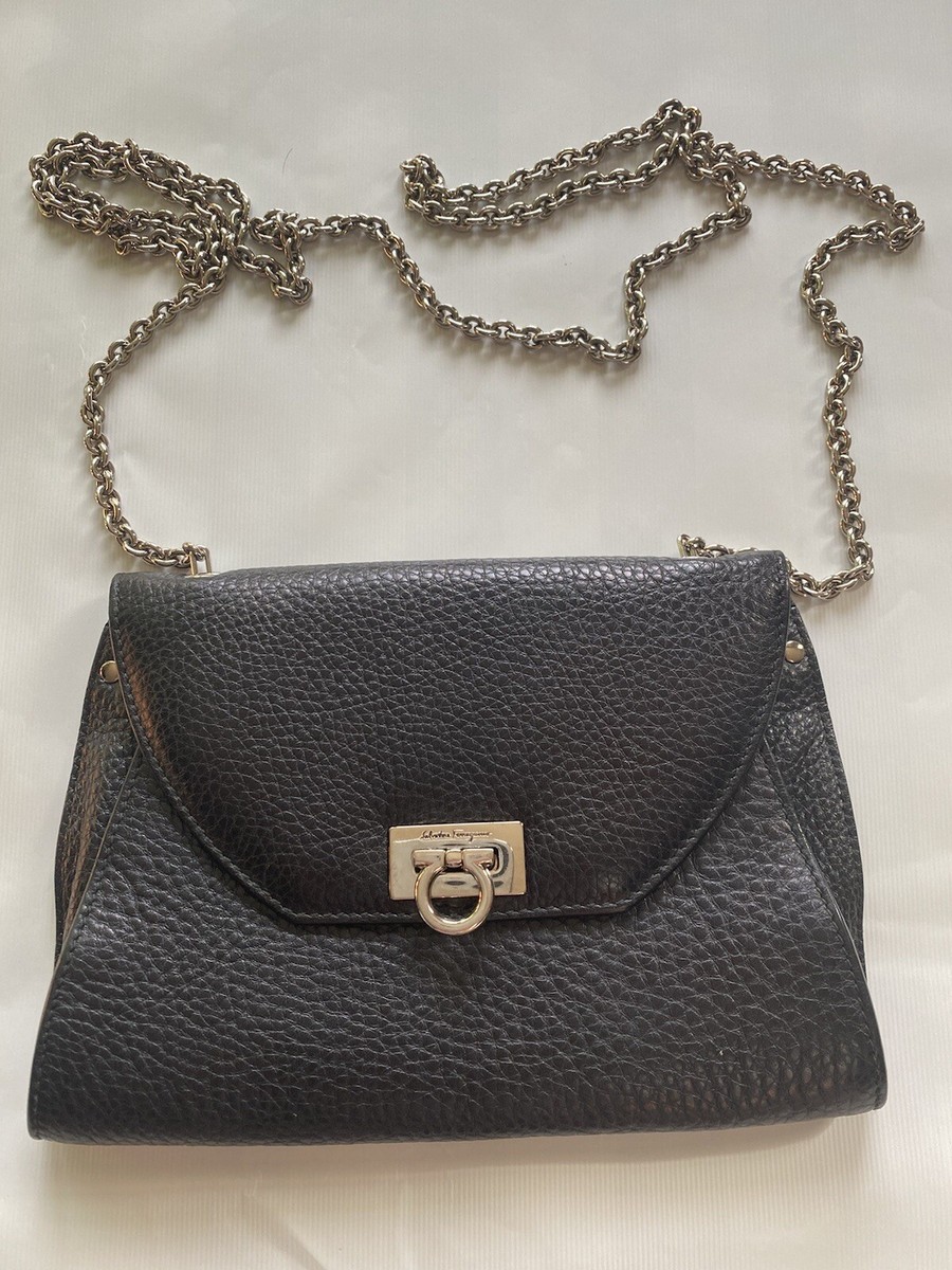 Salvatore Ferragamo Gancini Small Black Leather Crossbody Wallet