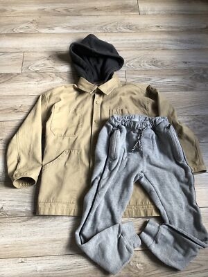 Zara Boys Long Sleeve Jacket With Hood And Gray Joggers LOT