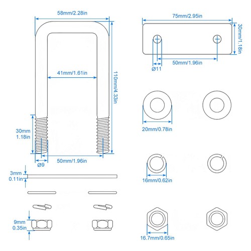 U-Bügel Verzurrösen Zurrösen 6er Set M10 60x110mm mit Gegenplatte PKW-Anhänger - Bild 15 von 18