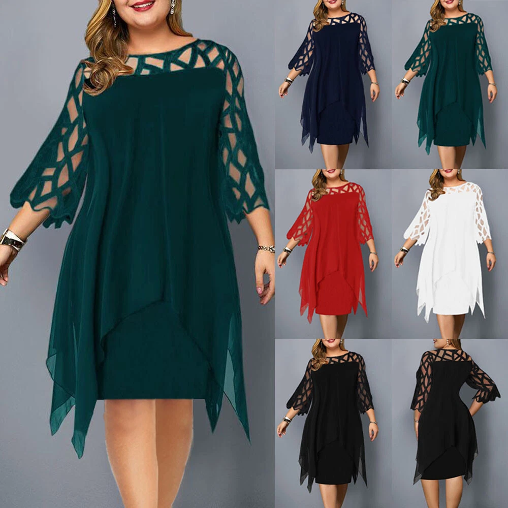 binde finger nevø Womens Summer Chiffon Lace Party Plus Size Holiday Midi Dress Layered Dresses  UK | eBay