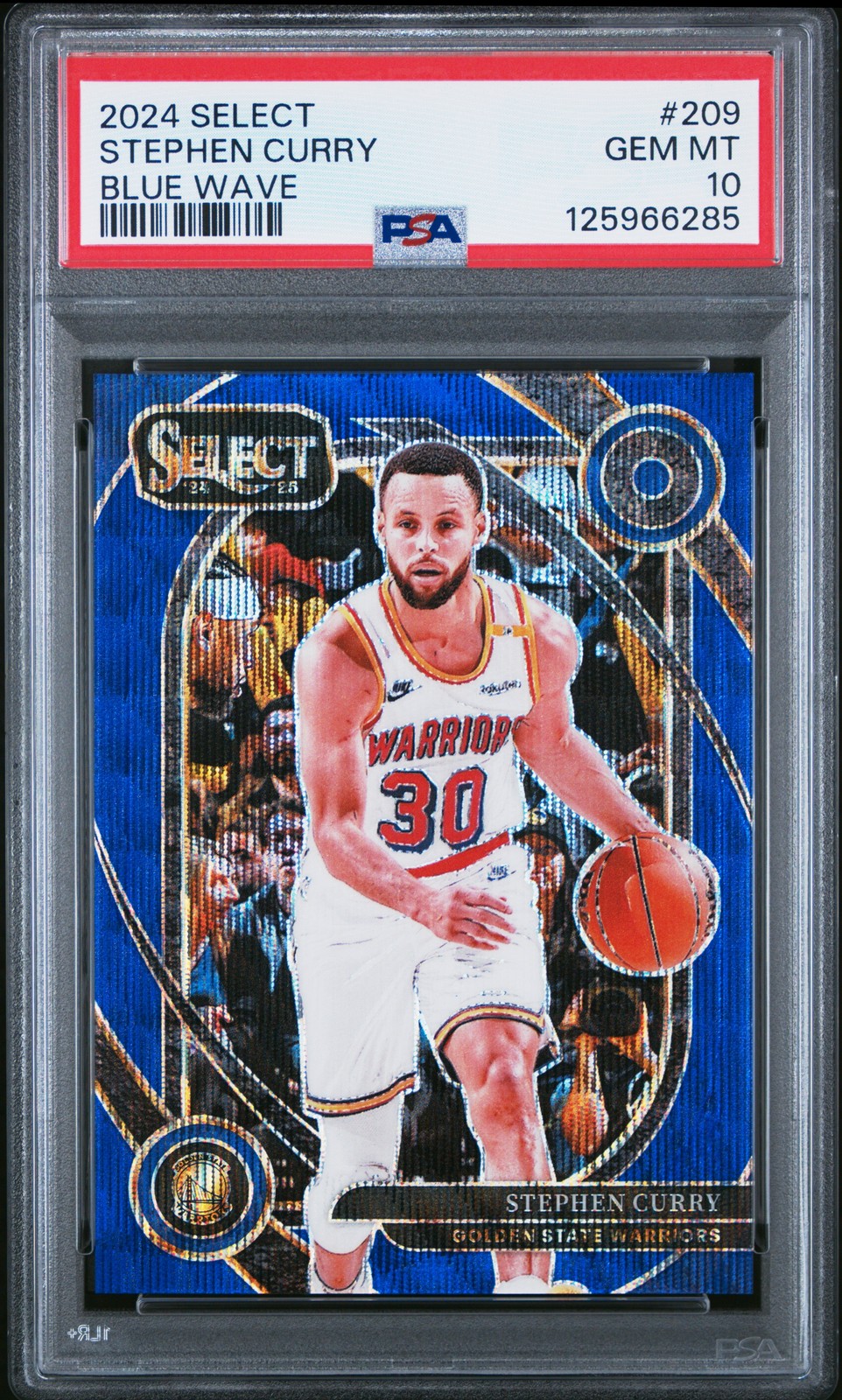 Stephen Curry 2024 Panini Select #209 Blue Wave PSA 10 30/75 Jersey Color Match