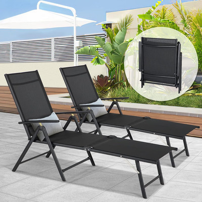 Outdoor Chaise Lounge Set of 2, Adjustable Reclining Folding Pool Lounger for Po
