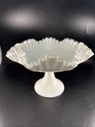 VTG Fenton Milk Glass SILVER CREST  Double Crimp Pedestal Bowl Compote 8”x11.5”