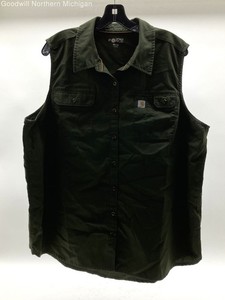 Carhartt Force Ridgefield Sleeveless Shirt Vest Button Front Green Sz XXL 20