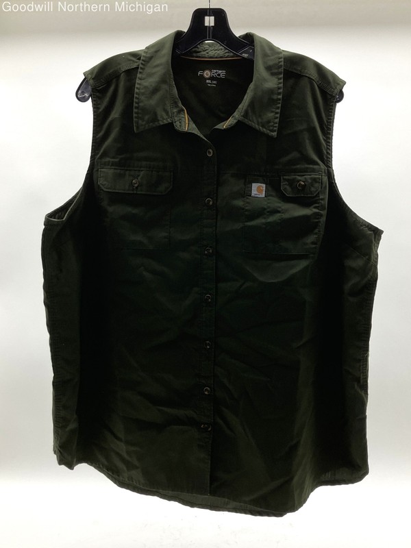Carhartt Force Ridgefield Sleeveless Shirt Vest Button Front Green Sz XXL 20