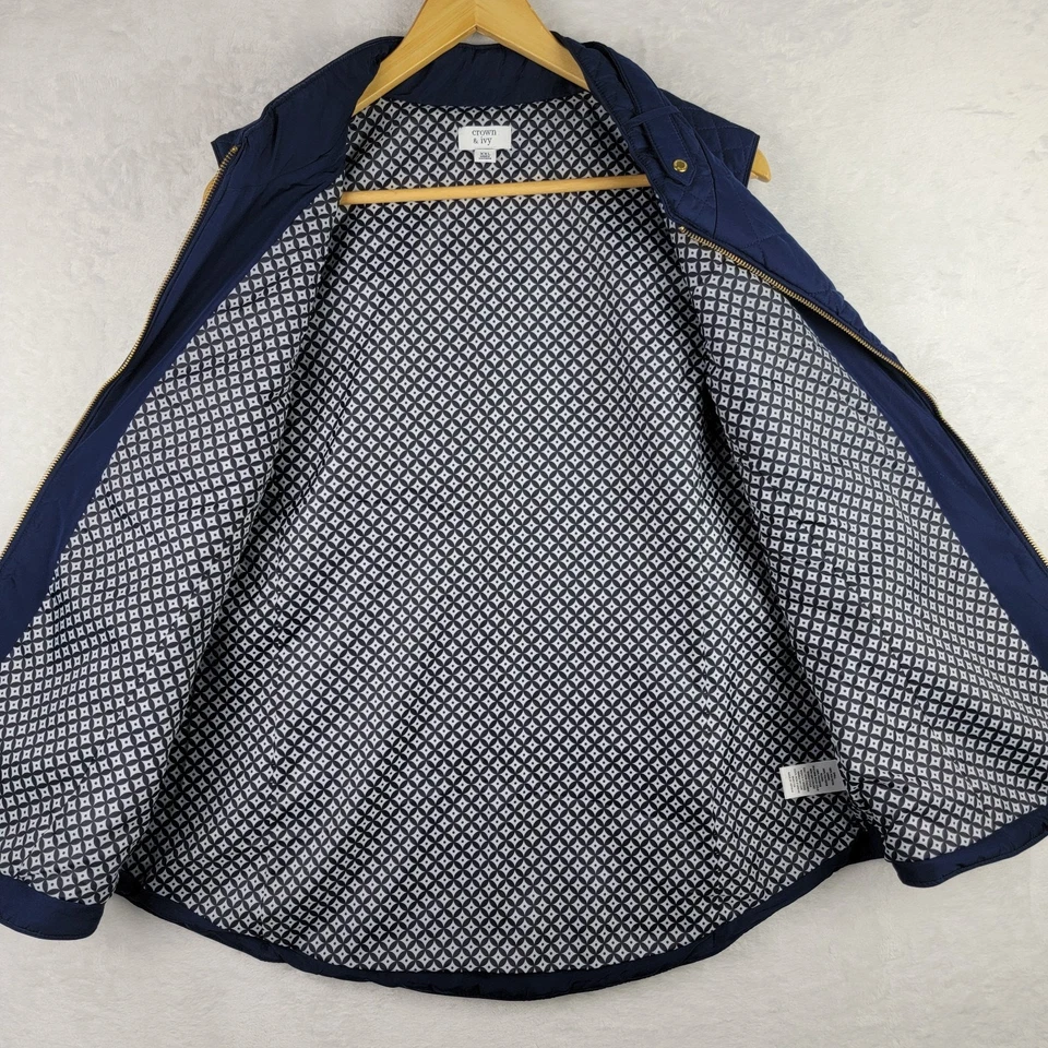 Crown Ivory 2X Chaleco Puff Chaqueta Azul Dorado Cremallera Completa Bolsillo Acolchado Viaje Informal  Foto 2 de 4