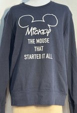 Uniqlo Disney Mickey Mouse Sweatshirt Embroidered Crewneck Pullover Blue Large