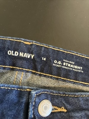 Old Navy OG Straight Jeans Womens 14 Blue High Rise Ripped C1125