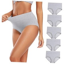Women's Cotton Underwear High Waisted Full Coverage Ladies Large Grey-5pack