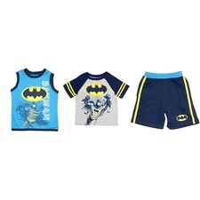 DC Comics Batman Toddler Boys 3 Piece Tank T-Shirt Shorts Outfit Set Blue New