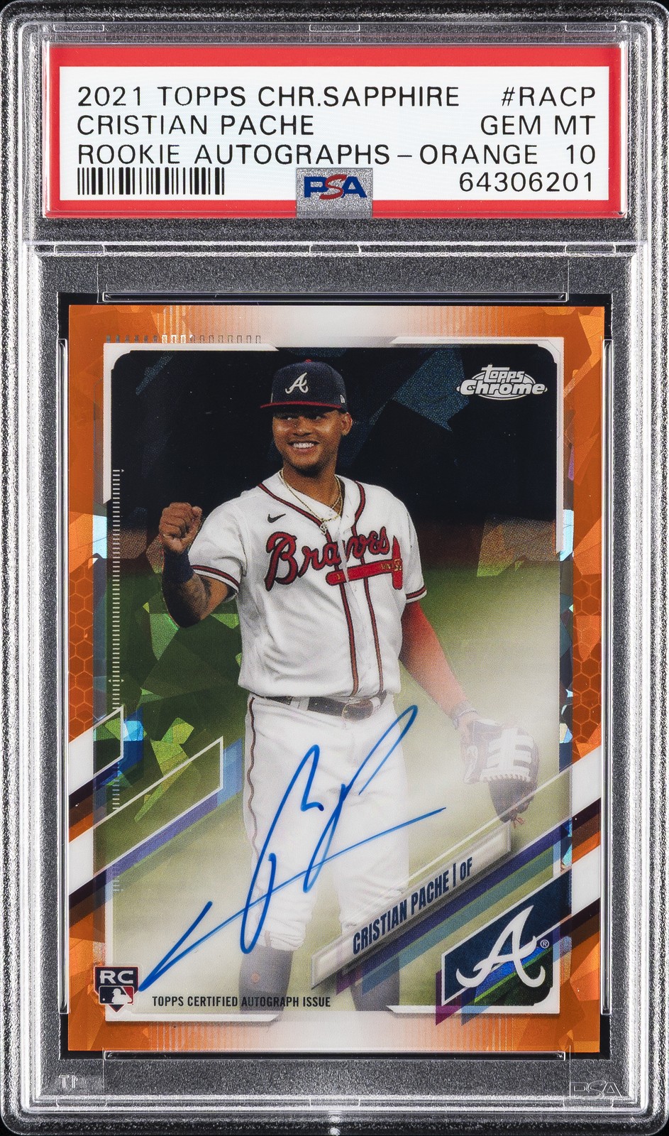 2021 TOPPS CHROME SAPPHIRE ROOKIE AUTOS ORANGE CRISTIAN PACHE 20/25 PSA 10 AUTO
