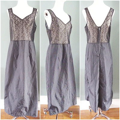 Vintage Unterrock mit durchgehendem Schlupf 60er Jahre schwarz Nylon Spitze Reißverschluss hinten lang 36'' Taille 60s