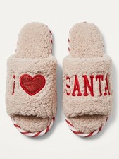 NWT BIg Lots I    Santa Christmas Slippers XL 11-12 Sherpa Slide Memory Foam